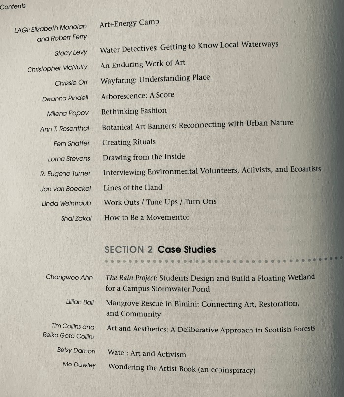 Contents page 2 for the book Ecoart in Action