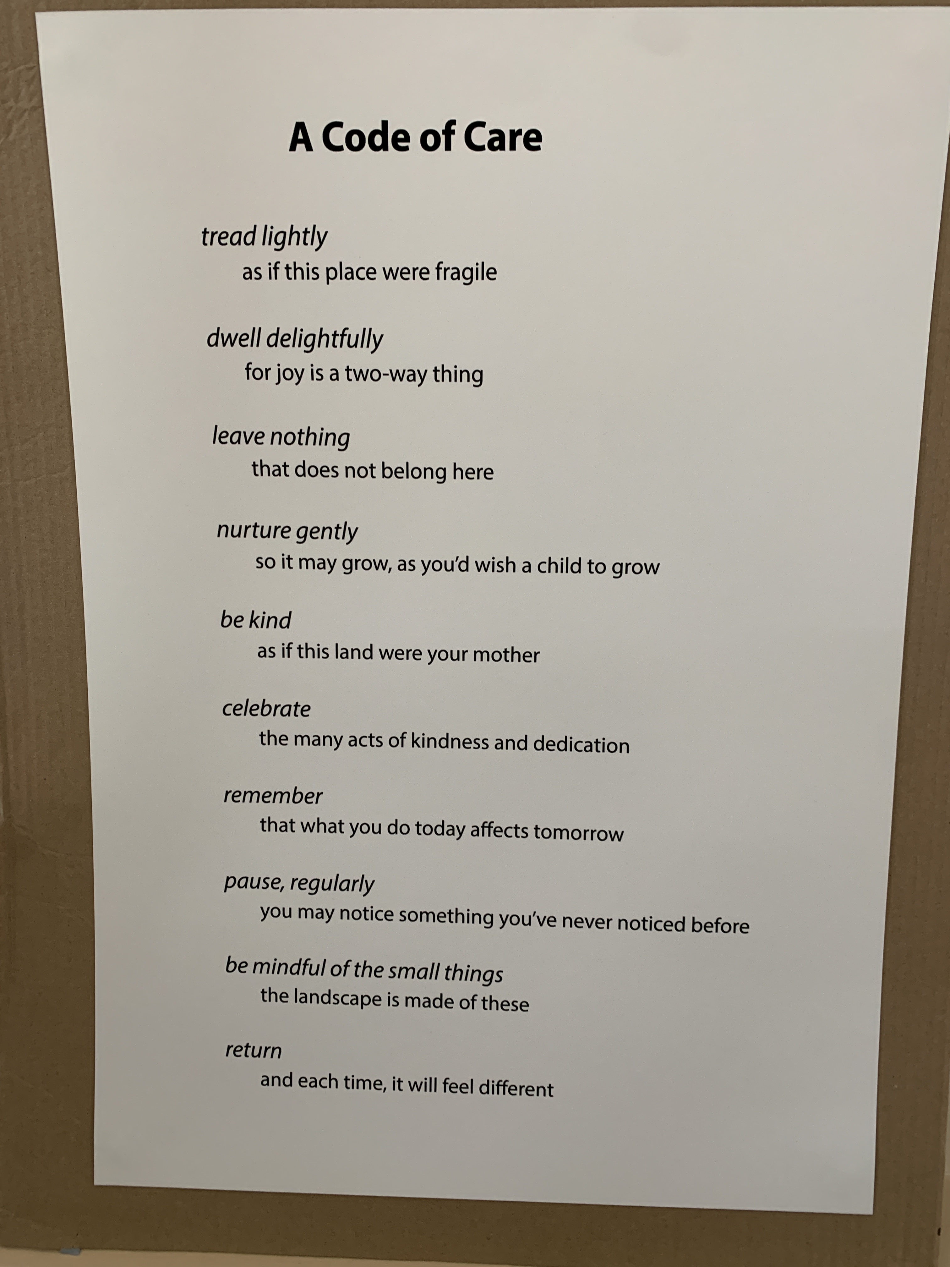 A poetic form of Code of Care writt