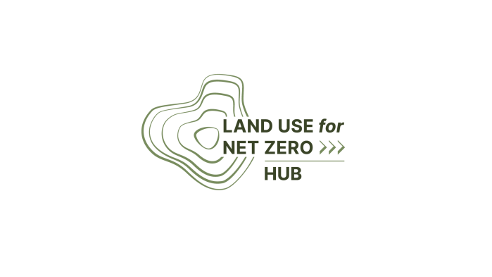 logo for the LUNZHub showing green contours and the words Land Use For Net Zero Hub