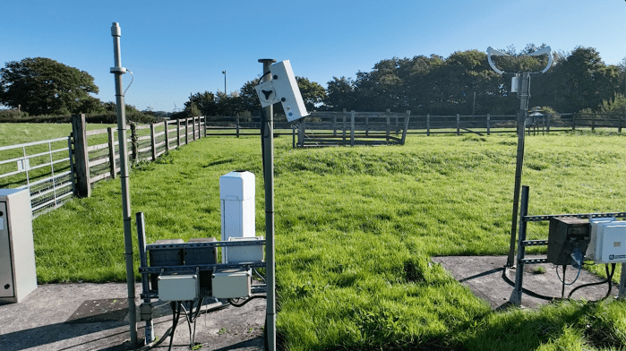 Insruments in a field; these are used in monitoring weather